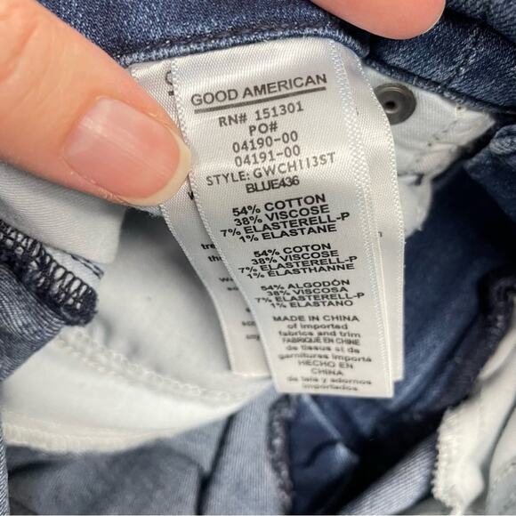 Good American Good Waist High Rise Skinny Jeans Womens 4 Raw Hem Blue Denim - Picture 11 of 13